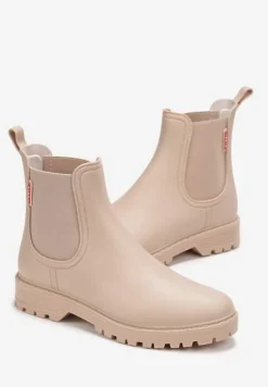 Beżowe Płaskie Kalosze w Stylu Sztybletów Ovli