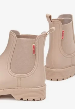 Beżowe Płaskie Kalosze w Stylu Sztybletów Ovli