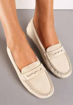 Beżowe Płaskie Mokasyny o Klasycznym Fasonie z Przeszyciem Wenniva
