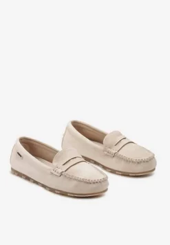 Beżowe Płaskie Mokasyny o Klasycznym Fasonie z Przeszyciem Wenniva