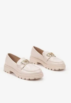 Beżowe Płaskie Mokasyny z Metaliczną Aplikacją Milidi