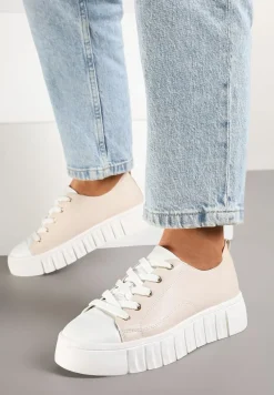 Beżowe Płaskie Sneakersy Vices ze Sznurowaniem Lorori