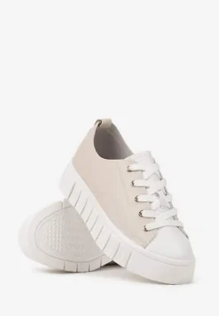 Beżowe Płaskie Sneakersy Vices ze Sznurowaniem Lorori