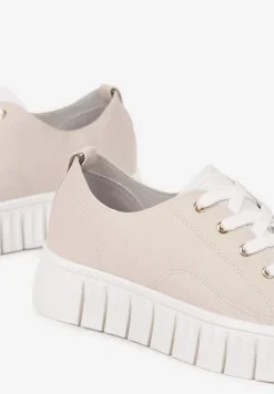 Beżowe Płaskie Sneakersy Vices ze Sznurowaniem Lorori