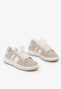 Beżowe Płaskie Sneakersy z Paskiem Quinesi