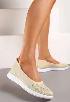 Beżowe Płaskie Tenisówki Zdobione Cyrkoniami Lomadia