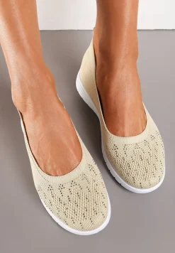 Beżowe Płaskie Tenisówki Zdobione Cyrkoniami Lomadia