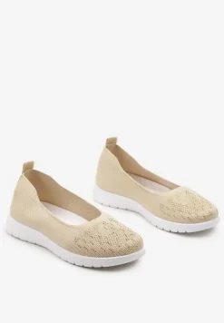 Beżowe Płaskie Tenisówki Zdobione Cyrkoniami Lomadia