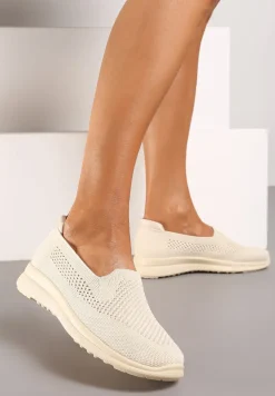 Beżowe Płaskie Wsuwane Tenisówki z Ozdobną Perforacją Elajames