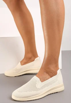 Beżowe Płaskie Wsuwane Tenisówki z Ozdobną Perforacją Elajames