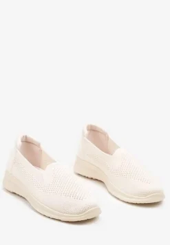 Beżowe Płaskie Wsuwane Tenisówki z Ozdobną Perforacją Elajames