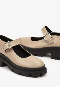 Beżowe Półbuty Mary Jane na Platformie Wykończone Paskiem ze Sprzączką Navshia
