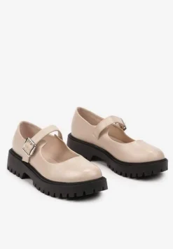 Beżowe Półbuty Mary Jane na Platformie z Paskiem i Sprzączką Erisitha