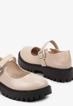 Beżowe Półbuty Mary Jane na Platformie z Paskiem i Sprzączką Erisitha