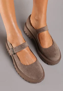 Beżowe Półbuty na Płaskiej Podeszwie Mary Jane ze Skórzaną Wkładką Isolantha