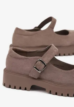 Beżowe Półbuty na Płaskiej Podeszwie Mary Jane ze Skórzaną Wkładką Isolantha