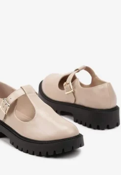 Beżowe Półbuty na Platformie Wykończone Sprzączką Berilora