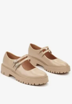 Beżowe Półbuty na Platformie z Ozdobnymi Paskami na Klamerki Mevanth