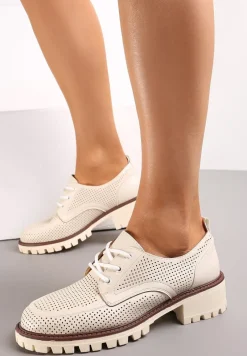 Beżowe Półbuty na Podeszwie z Protektorem z Perforacją i Skórzaną Wkładką Kailsey