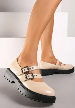 Beżowe Półbuty Typu Loafersy w Stylu Grugne'owym na Masywnej Podeszwie Iriliati