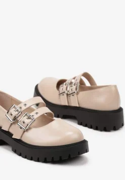 Beżowe Półbuty Typu Loafersy w Stylu Grugne'owym na Masywnej Podeszwie Iriliati