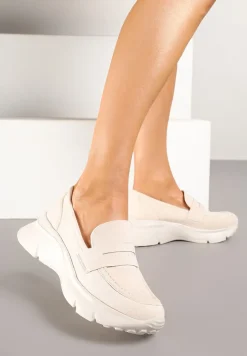 Beżowe Półbuty w Stylu Mokasynów na Platformie Viandis