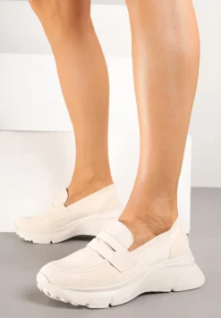 Beżowe Półbuty w Stylu Mokasynów na Platformie Viandis