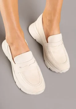 Beżowe Półbuty w Stylu Mokasynów na Platformie Viandis