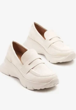 Beżowe Półbuty w Stylu Mokasynów na Platformie Viandis