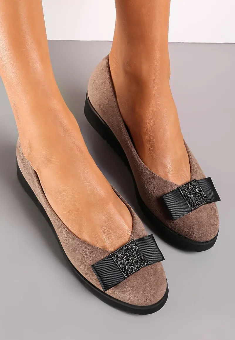 Beżowe Półbuty z Kokardką i Wkładką ze Skóry Naturalnej Aviaba