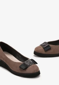 Beżowe Półbuty z Kokardką i Wkładką ze Skóry Naturalnej Aviaba