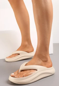 Beżowe Piankowe Klapki Japonki w Streetwearowym Stylu Panoli