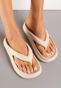 Beżowe Piankowe Klapki Japonki w Streetwearowym Stylu Panoli