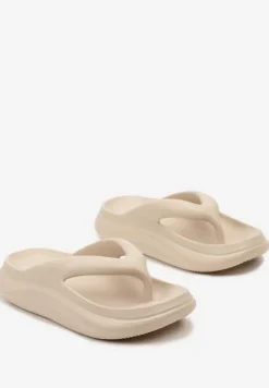 Beżowe Piankowe Klapki Japonki w Streetwearowym Stylu Panoli