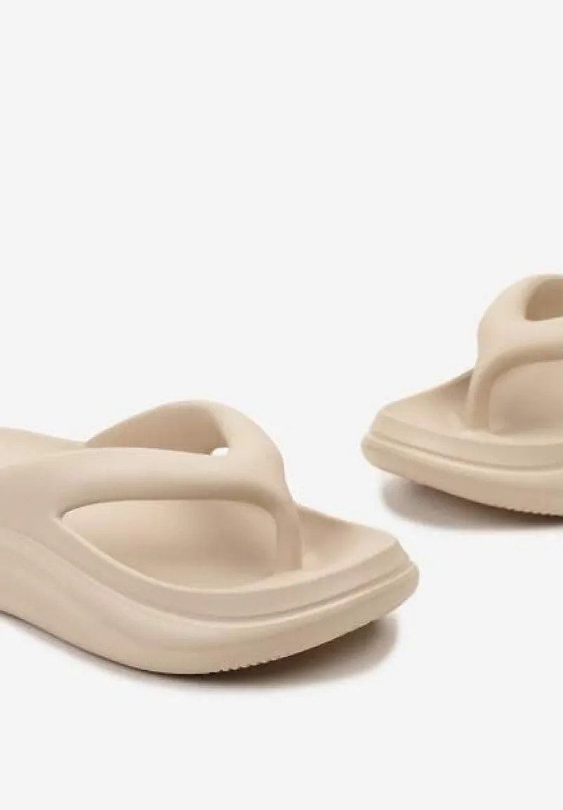 Beżowe Piankowe Klapki Japonki w Streetwearowym Stylu Panoli