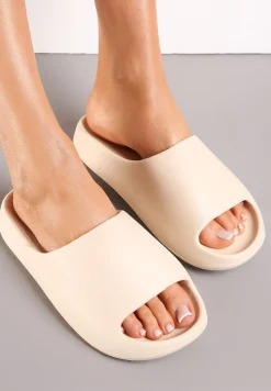 Beżowe Piankowe Klapki z Grubą Podeszwą i Szerokim Paskiem Zamila