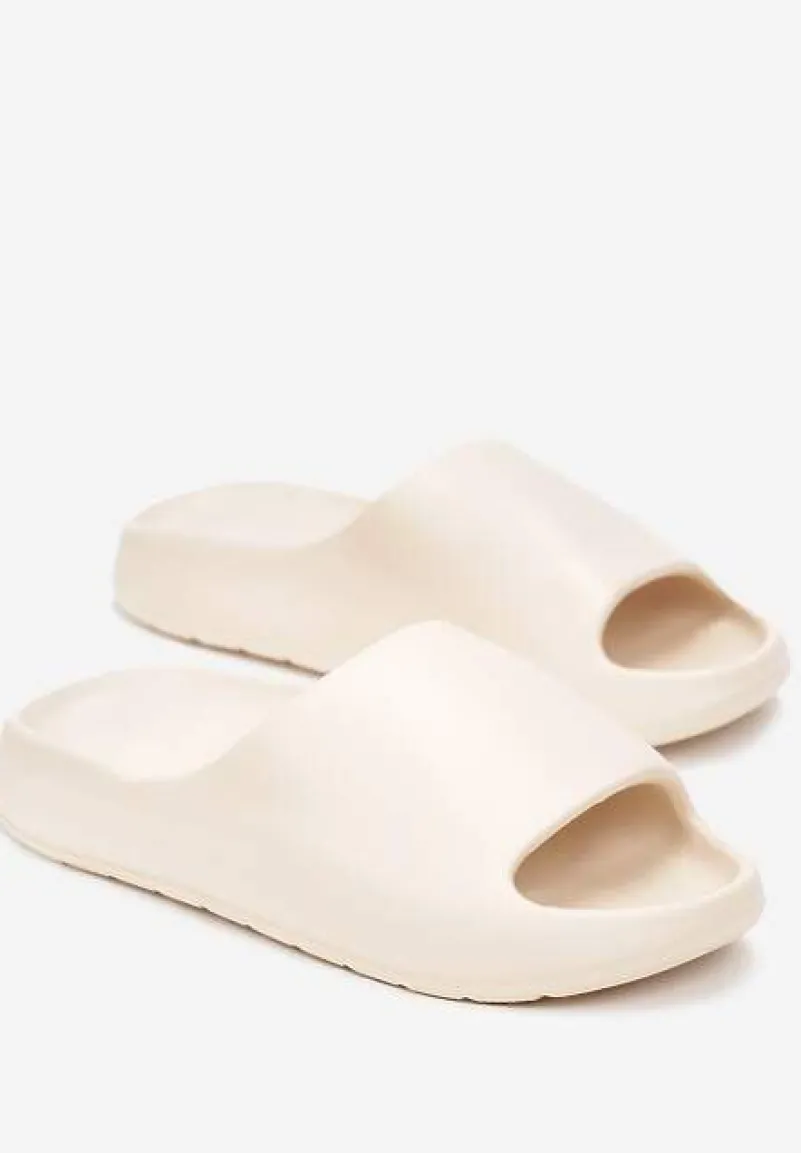 Beżowe Piankowe Klapki z Grubą Podeszwą i Szerokim Paskiem Zamila