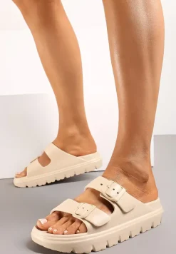 Beżowe Piankowe Klapki z Regulacją na Klamerki Sathira