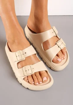 Beżowe Piankowe Klapki z Regulacją na Klamerki Sathira