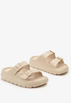 Beżowe Piankowe Klapki z Regulacją na Klamerki Sathira