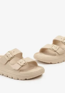 Beżowe Piankowe Klapki z Regulacją na Klamerki Sathira
