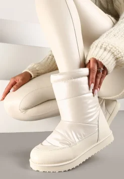 Beżowe Pikowane Śniegowce na Płaskiej Podeszwie Raviti