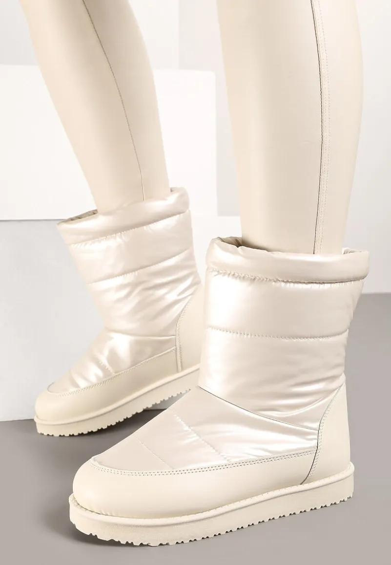 Beżowe Pikowane Śniegowce na Płaskiej Podeszwie Raviti