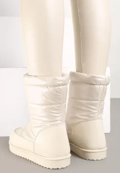 Beżowe Pikowane Śniegowce na Płaskiej Podeszwie Raviti