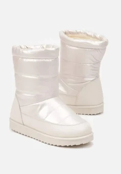 Beżowe Pikowane Śniegowce na Płaskiej Podeszwie Raviti