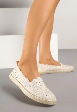 Beżowe Plecione Espadryle Vices z Kwiatowym Motywem z Ażurowymi Wycięciami Honavia