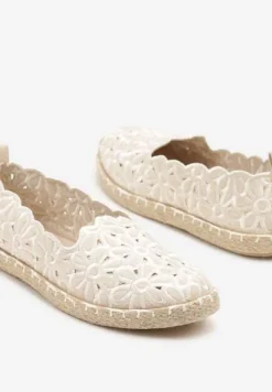 Beżowe Plecione Espadryle Vices z Kwiatowym Motywem z Ażurowymi Wycięciami Honavia