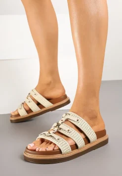 Beżowe Plecione Klapki w Stylu Gladiatorek Morillia