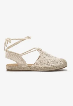 Beżowe Plecione Sandały Boho Wiązane Wokół Kostki Illara