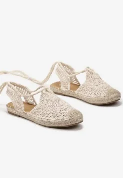 Beżowe Plecione Sandały Boho Wiązane Wokół Kostki Illara